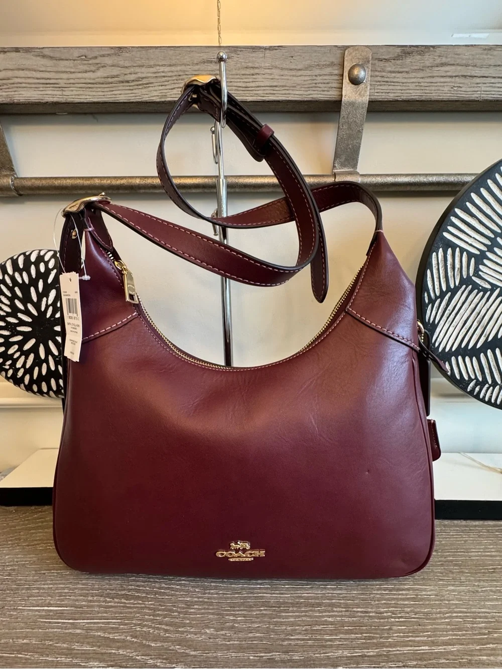 NWT Coach Ella Burgundy Leather Hobo with Gold Hardware
